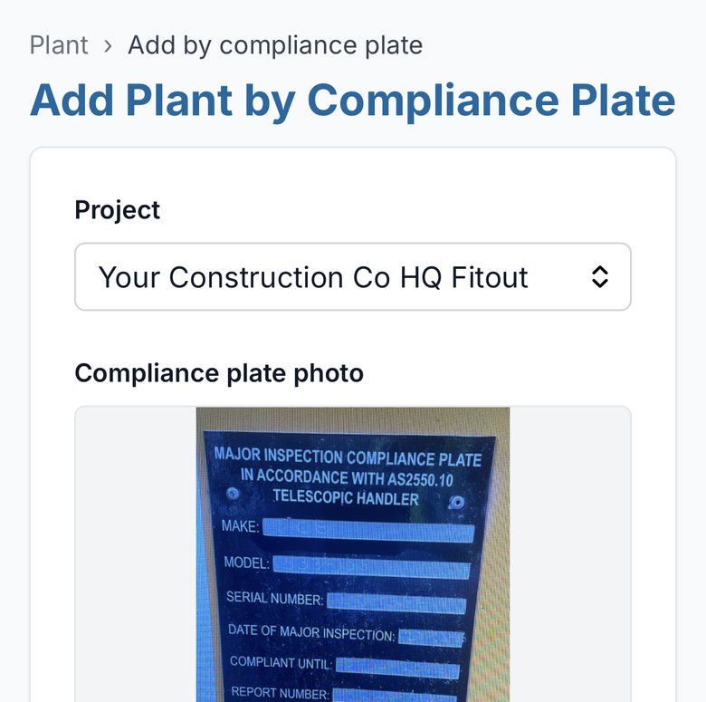 Adding plant by photographing its compliance plate on a phone.